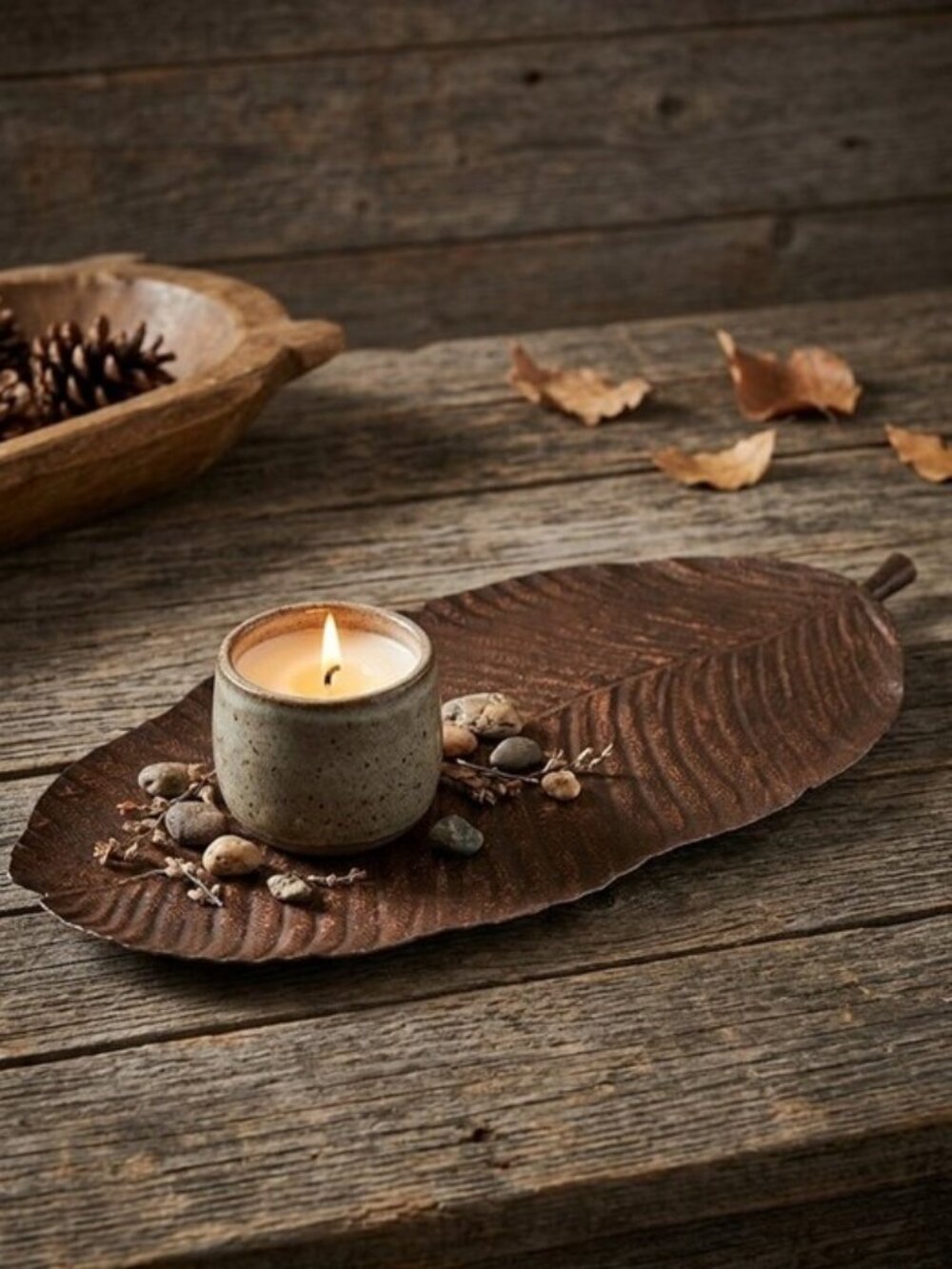 Vintage PartyLite Island Escape Metal Banana Leaf Tray / Candle Holder